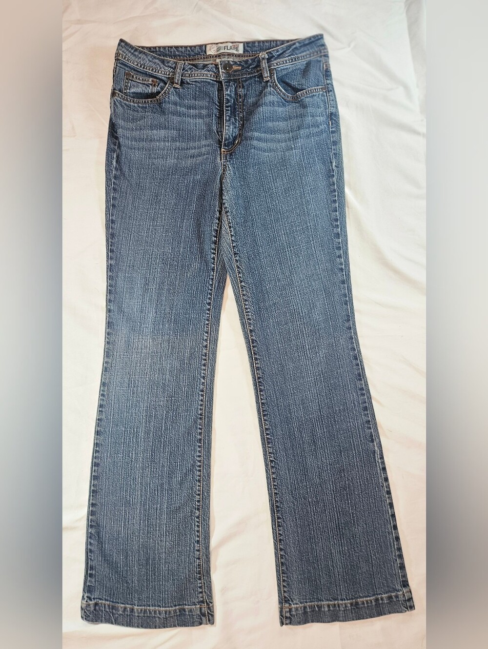 Faded Glory Womens Blue Button And Zip Fly Flare Leg Jeans Size 12 Tall